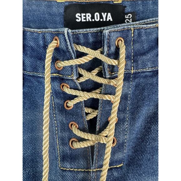 SER.O.YA Luca Lace Up Distressed Skinny Ankle Jeans in Cyprus Size 25 - Picture 4 of 16